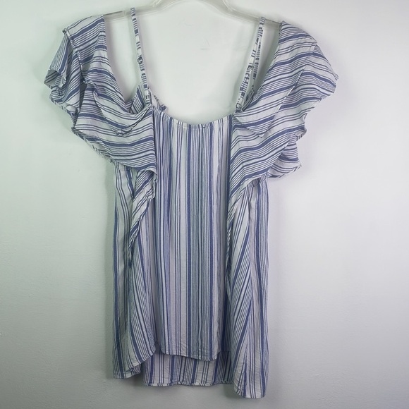 Supply & Demand Size Medium Blue & White Off the Shoulder Swing Top with Strap - Picture 8 of 10